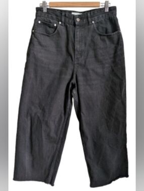 KOTN Black Organic Cotton Cropped Raw Edge Contemporary Barrel Jeans Size 30